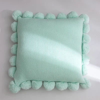 Light Green Однотонный чехол для подушки, белый, зеленый, оранжевый, синий, вязаный, с помпонами, однотонный чехол для подушки 45*45 см, мягкий, для дивана, кровати, детской комнаты, декоративный - Цвет: Light Green