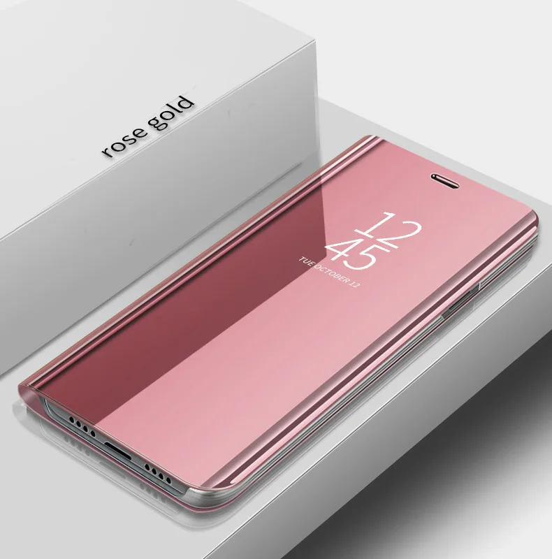 Для huawei mate 20 Pro X покрытие зеркало кожаный флип чехол для huawei P30 Pro флип прозрачное окно Kick-stand защитный чехол - Цвет: Розовый