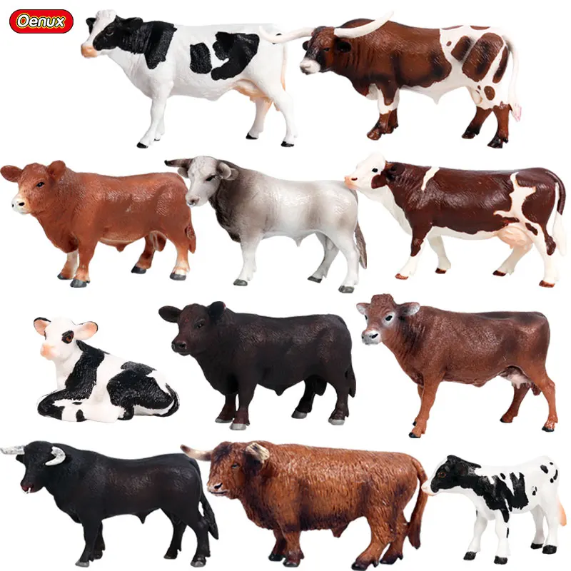 Oenux-figuras de acción de animales de granja originales, modelo de simulación de ganado, vaca, pantorrilla, Toro, buey, colección de animales de PVC, juguete educativo para niños