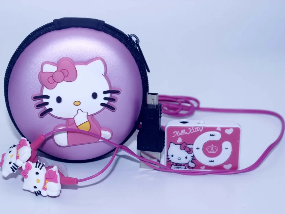 Модные Мини Рисунок Hello Kitty MP3 плеера Поддержка TF карты Clip плееры + рисунок