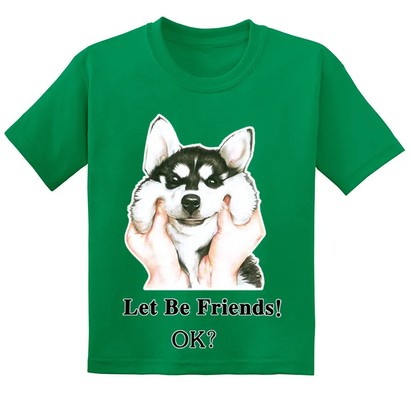 Детская Милая хлопковая футболка лидер продаж забавная Хаски с собакой Let Be Friend