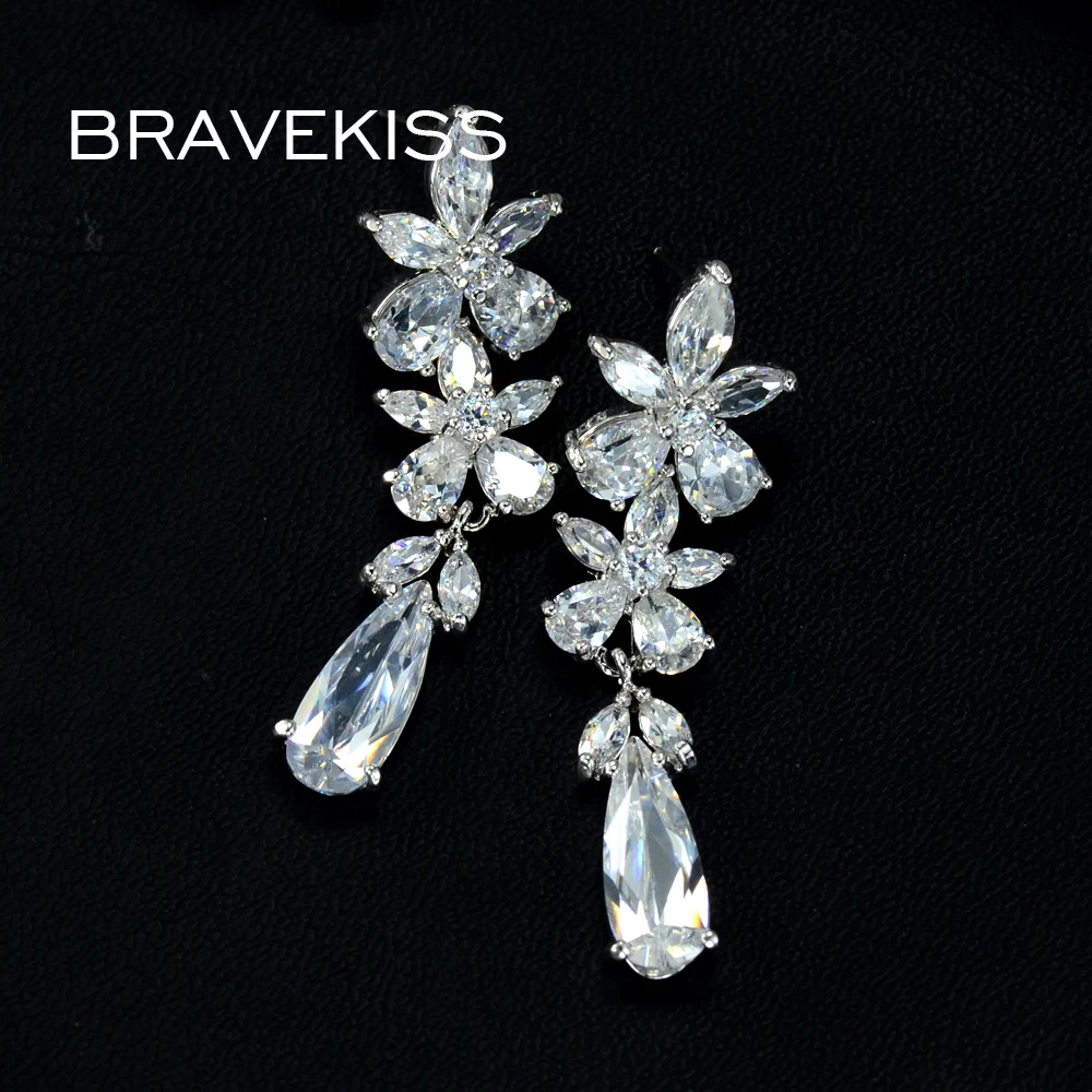 Красивые серьги-подвески в форме цветка с кристаллами BRAVEKISS капли воды для женщин