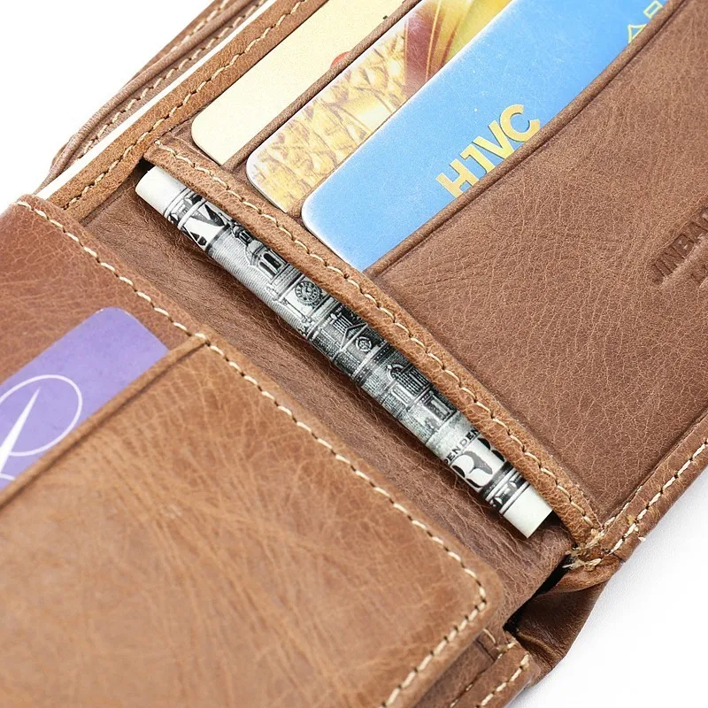 Винтажный кожаный мужской кошелек брендовые Роскошные короткие тонкие мужские