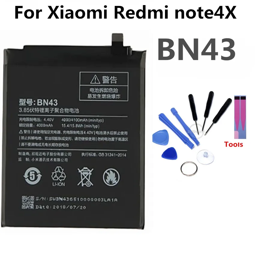 

BN43 Mobile Phone Battery For Xiaomi redmi NOTE4X NOTE 4X Real Capacity 4100mAh Replacement Li-ion Battery