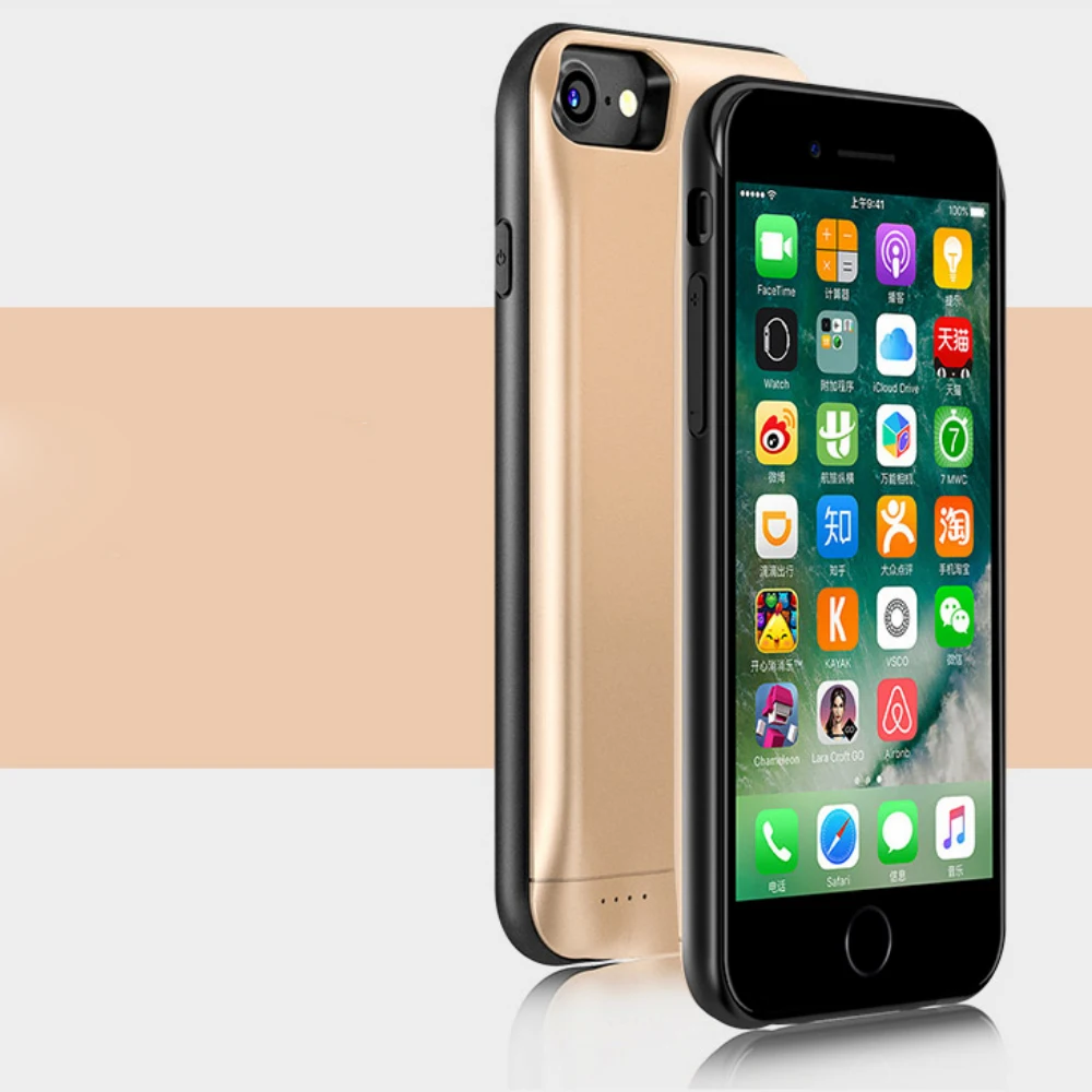 Батарея чехол для подзарядки iPhone 6 6s ip7 Роскошный черный Золотая Роза iPhone7 плюс