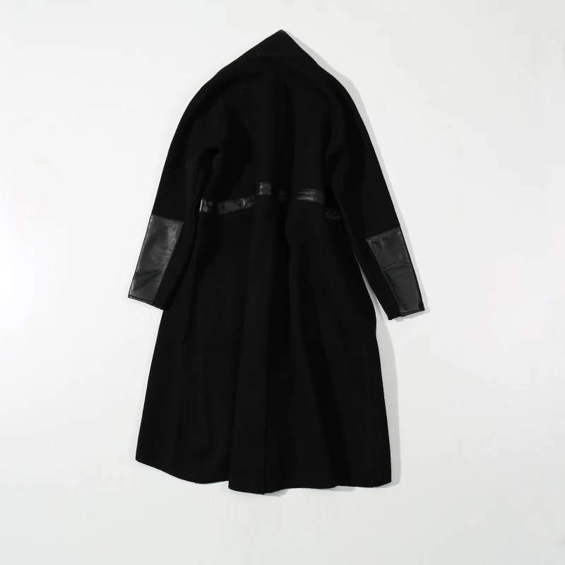 2019 Women Leather Trench Coat Autumn Long Black Lady Knitting Clothes Belt Overcoat Plus Size | Женская одежда
