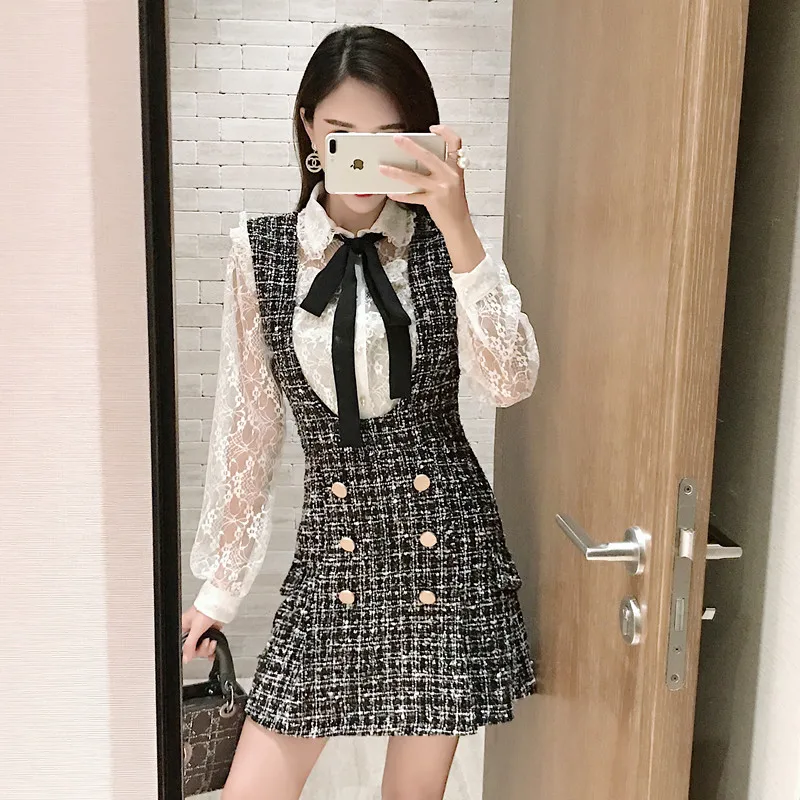Женский комплект из 2 предметов рубашка с бантом и оборками + двубортный
