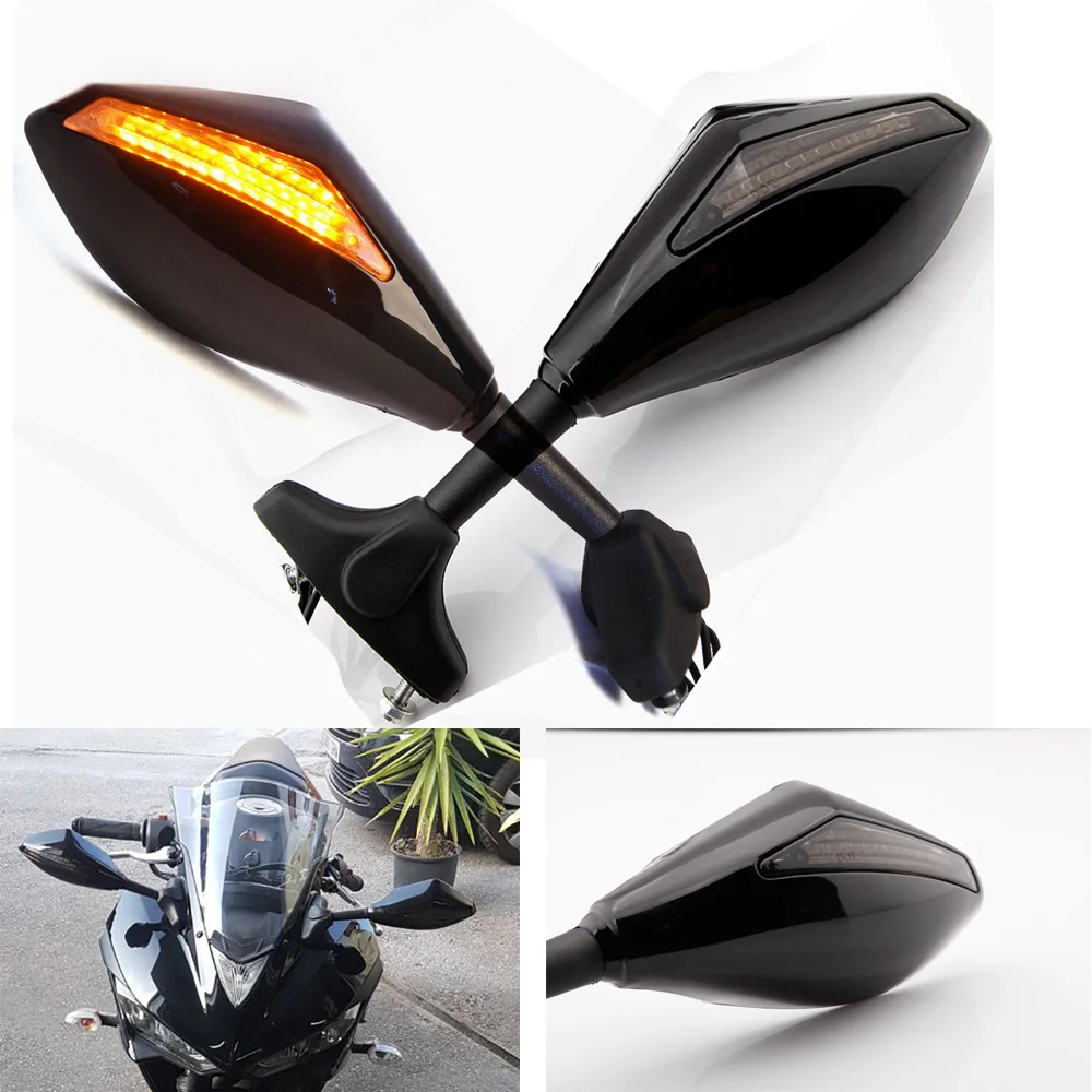 Motorcycle INTERGRATED LED Turn Signals Rearview Mirror For Honda CBR 250 500 600 1000RR / RVT1000R Suzuki Yamaha YZF R6