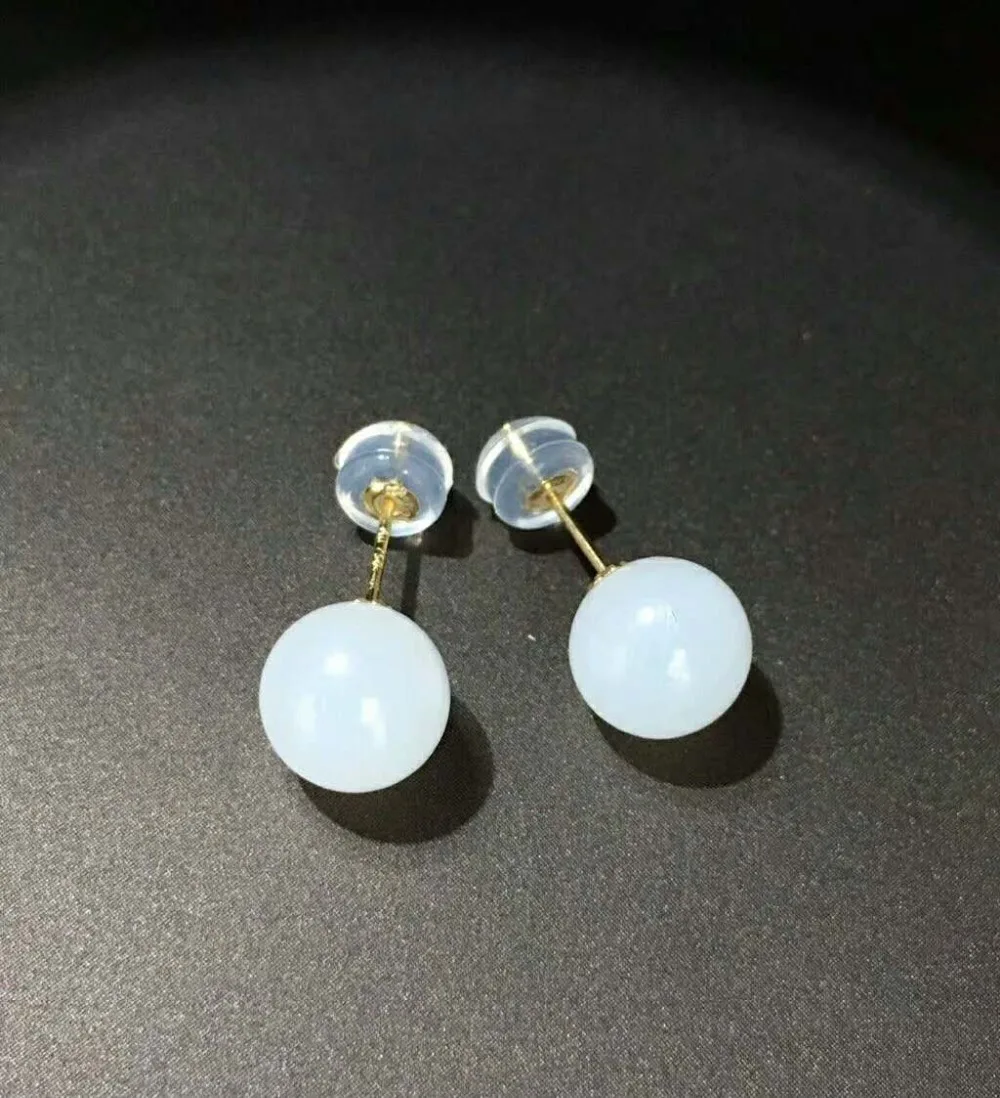 Hetian Baiyu 18K earrings Authentic Qinghai material sheep fat white jade h19# | Drop Earrings