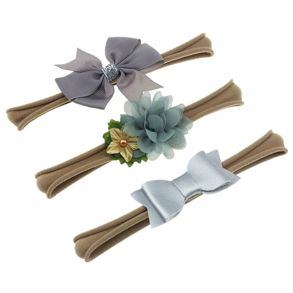 3 шт./компл. шифоновые банты с цветами из тюля для девочек эластичная нейлоновая
