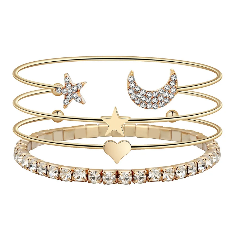 N1-GOLD Star Moon RAVIMOUR 4 шт Набор браслетов индийские браслеты Любовь Браслеты с Луной запонки со звездой браслеты для женщин ювелирные изделия с кристаллами золотые серебряные панковские шармы - Окраска металла: N1-GOLD Star Moon