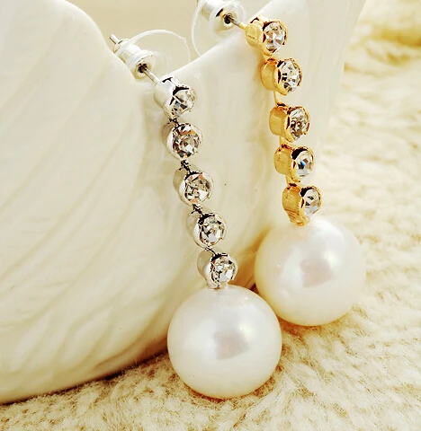 Высокое качество Перл стразы Стад серьги Золотые Партия Подарков E655 | Украшения и