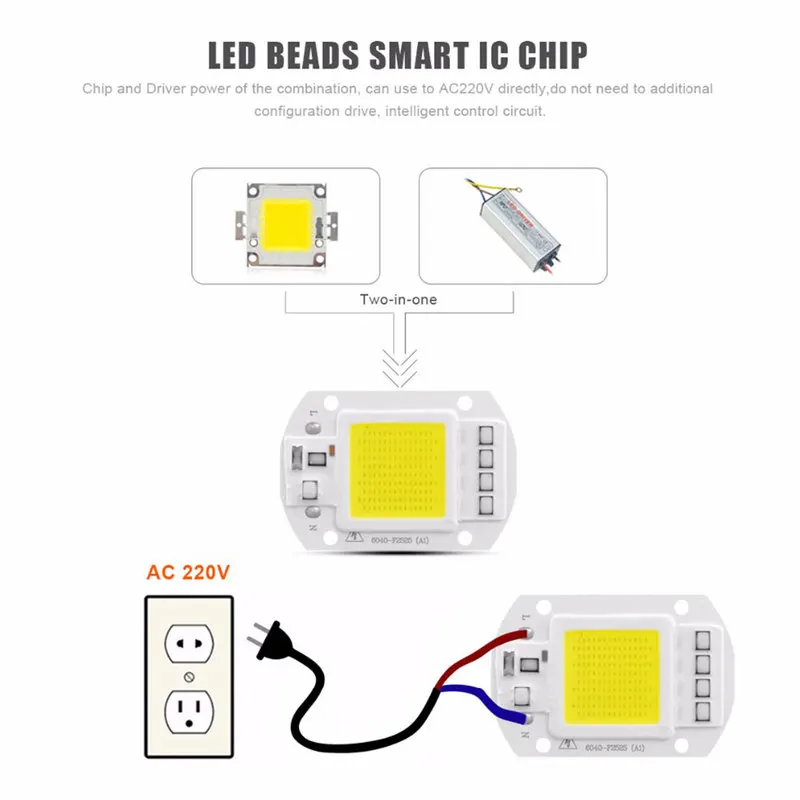 1 Набор светодиодных чипов COB с отражателем объектива 50 Вт 110 В 220 Smart IC DIY для