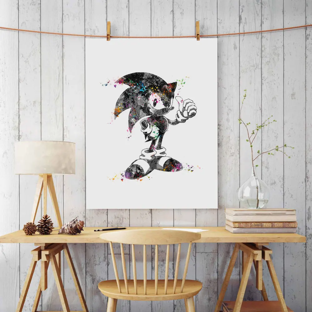 Sonic Art Paper Watercolor Painting The Hedgehog Nursery Wall Hanging Game Decor Poster Print Gift AP069 | Дом и сад