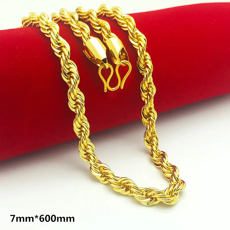 7mm wide Роскошная прочная витая Цепочка с золотым наполнением, 24 K, для мужчин и женщин, ювелирные изделия, модные, в стиле панк, 5 мм, 6 мм, 7 мм, полный размер на ваш выбор - Окраска металла: 7mm wide