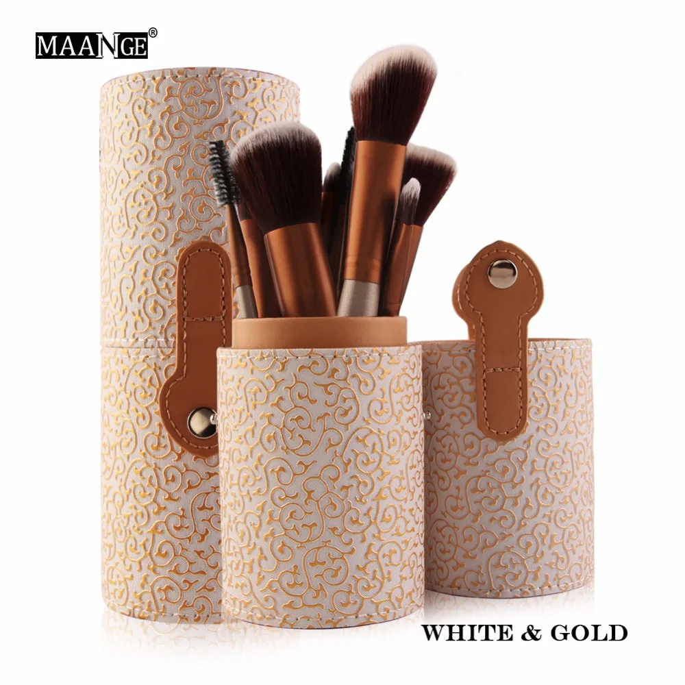 MAANGE 12 шт. набор профессиональных косметических кистей для макияжа Beatuy power Foundation Make Up brinks набор инструментов+ держатель чехол для чашек maquiagem