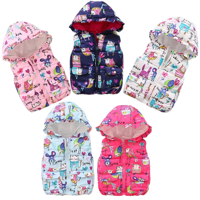 Утепленный жилет для девочек с мультяшным принтом на весну и осень верхняя
