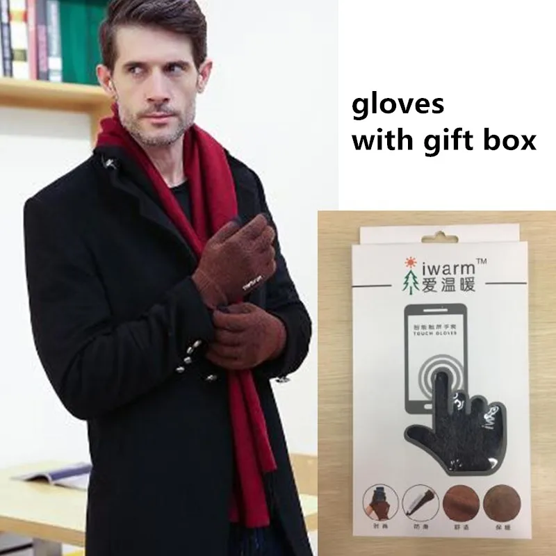 brown with box 400 p! Высококлассные зимние спортивные теплые перчатки для любителей сенсорного экрана с 3 пальцами для iphone, смартфона, шерстяные вязаные, Нескользящие, Neri Velvet - Цвет: brown with box