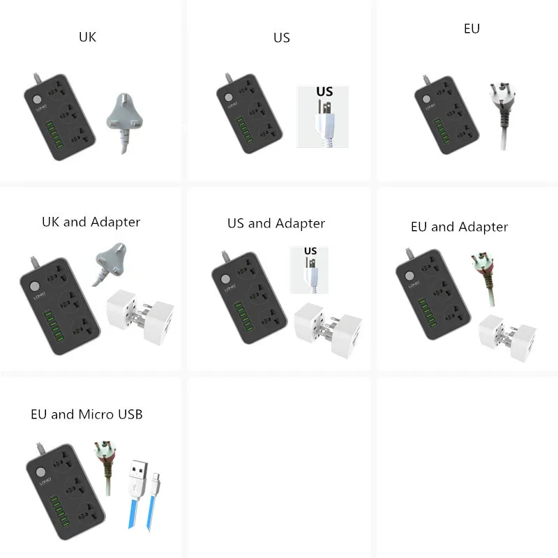LDNIO, AC удлинитель, универсальная розетка с вилкой EU, UK, US, 6 usb-розеток, адаптер для путешествий, зарядное устройство для смартфона, офиса