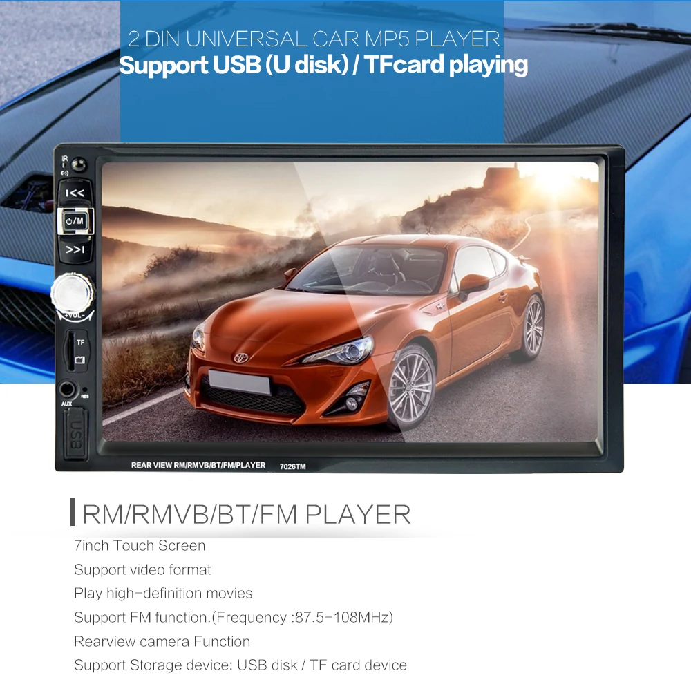 2 Din для телефона Android сенсорный экран USB с камерой зеркало 7 дюймов Зеркало Ссылка экран автомобиля радио MP5 плеер Bluetooth 9 языков