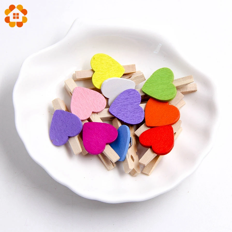 50 шт./упак. красочные деревянные клипсы в виде сердца милые зажимы для фотографий