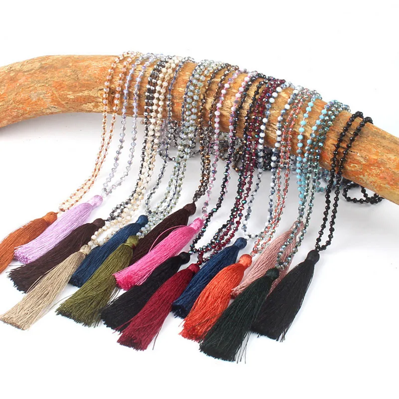 Fashion Long Tassel Necklace For Women Female Glass Crystal Beard Pendant Choker Charm Chain Knot Ladies Jewelry Bohemian | Украшения и