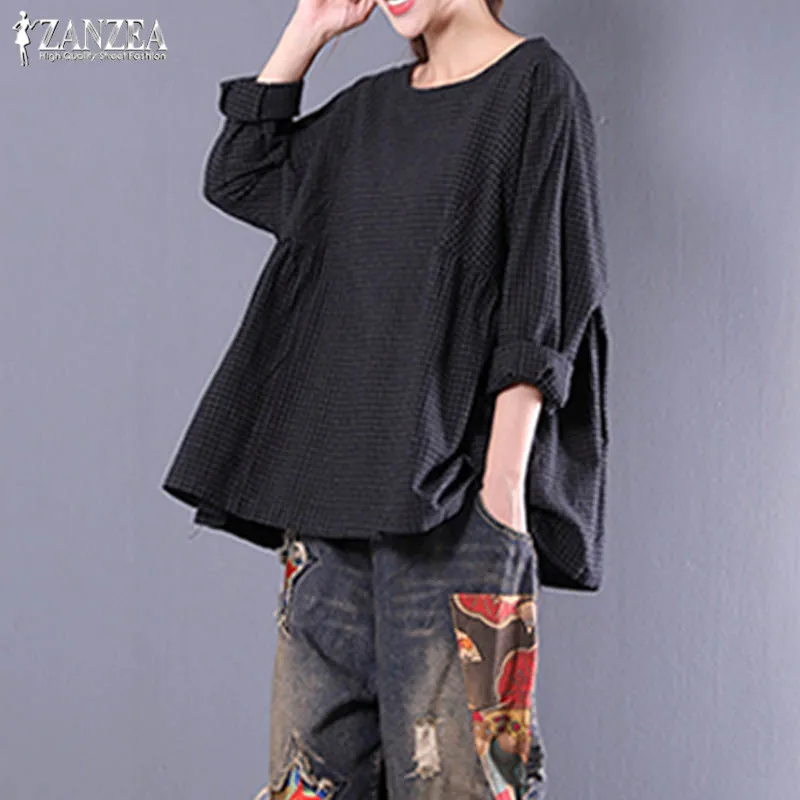 Элегантная женская полосатая блузка, ZANZEA Chemise, Весенняя туника, топы, рубашка с разрезом на пуговицах, Женская Асимметричная рубашка, Vestido OL Blusas