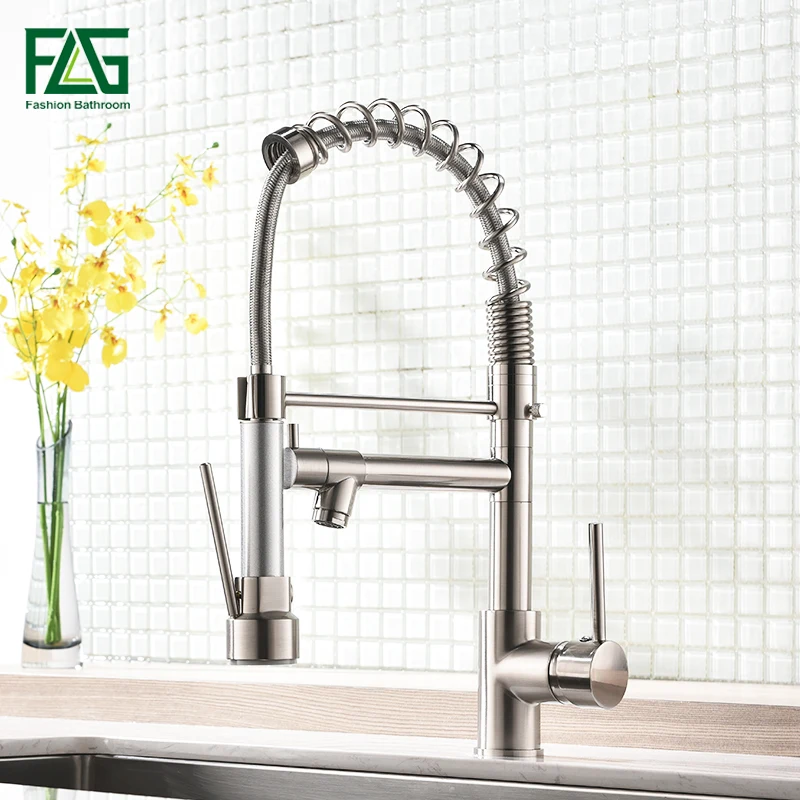 

FLG Kitchen Faucet Brushed Nickel Pull Down Kitchen Tap Single Handle 360 Degree Rotating Cold Hot Water Mixer Sink Taps 191-33N