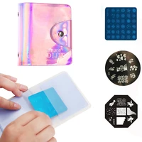 32 slots square nail art stamp plates holder laser pink mirror purple plate organizer stamping template case storage