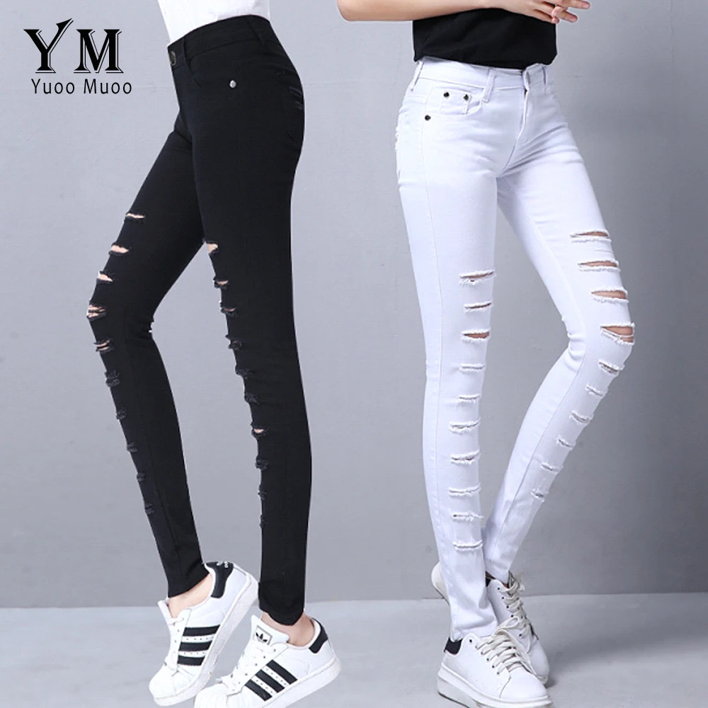 Новинка Лидер продаж белые женские джинсы YuooMuoo модные рваные с дырками для