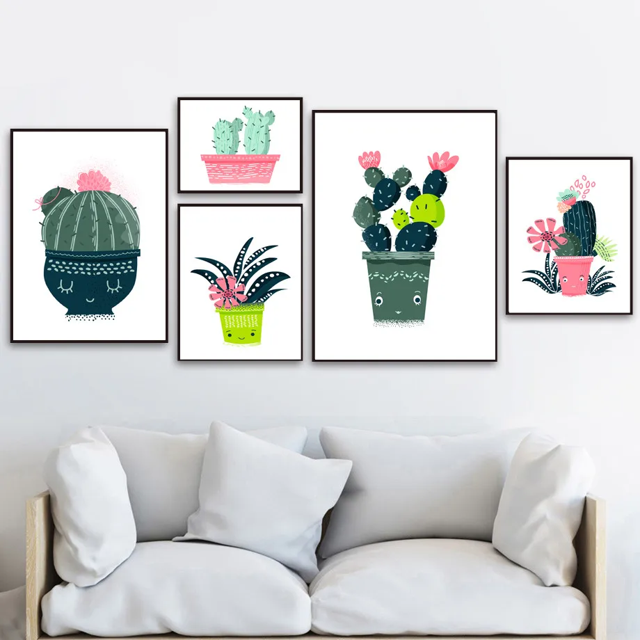 

Nordic Kids Room Posters Hd Print Cartoon Cactus Flower Potted Plant Wall Art Canvas Painting For Living Room Home Decor Picture