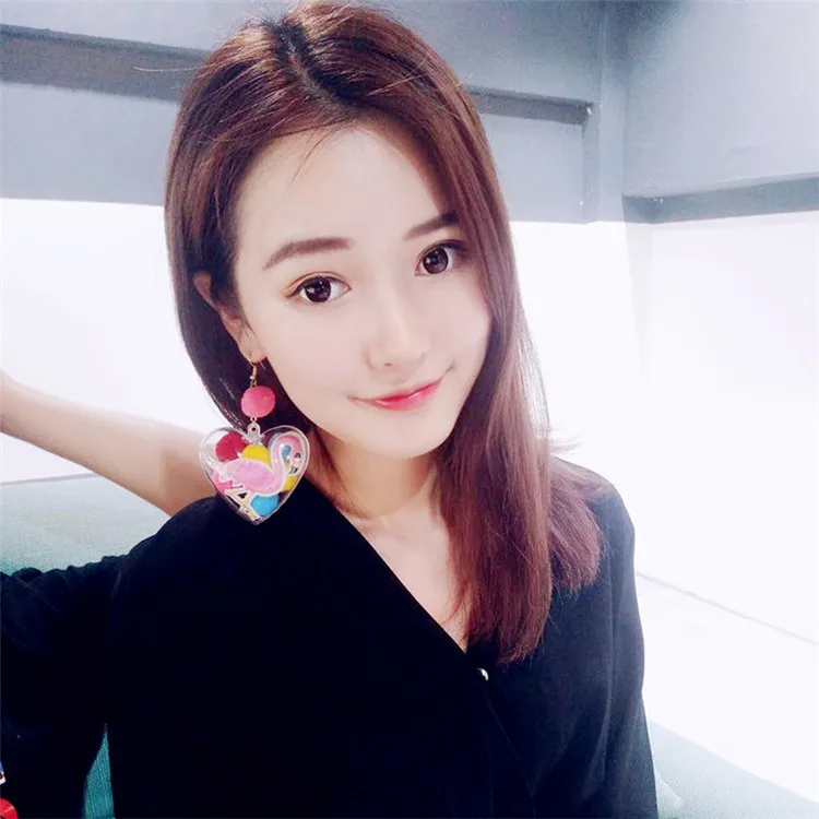 2018 Корейская прозрачная большая любовь сердце помпон меховой шар Фламинго