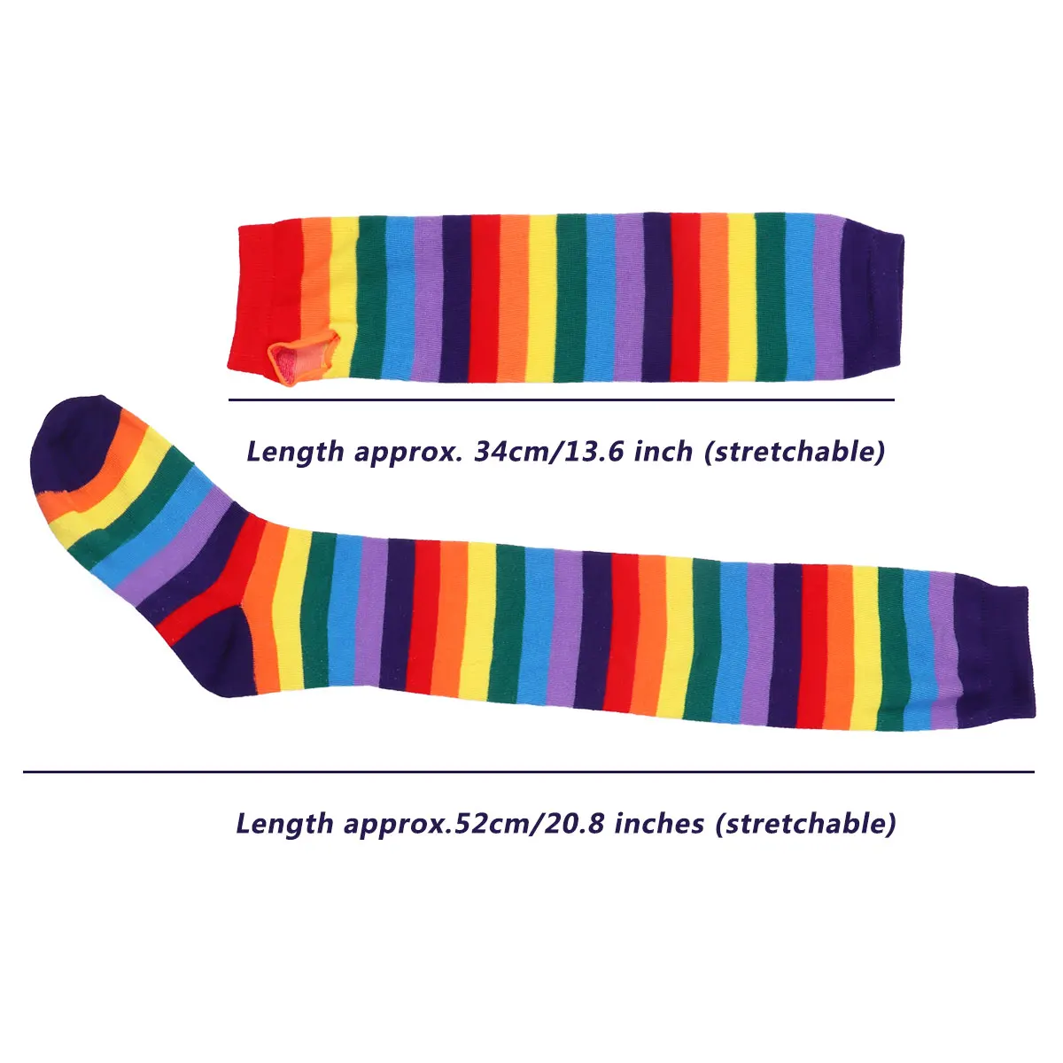 

Women Colorful Rainbow Stockings Striped Knee Thigh High Arm Warmer Gloves Perfect for Halloween Costume Fun Party Cosplay