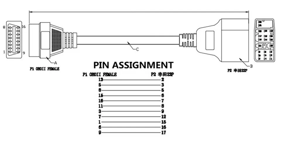 Для Toyota 22Pin в OBD2 16Pin гнездовой разъем адаптер для Toyota 22 Pin OBDII гнездовой до 16 Pin ремонтный Шнур