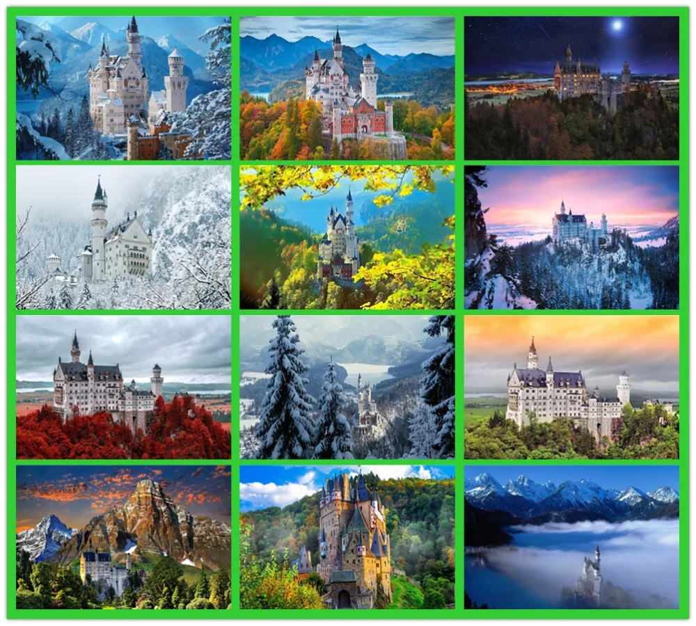 Картина с бриллиантами пейзаж немецкая церковь Neuschwanstein сделай сам полностью