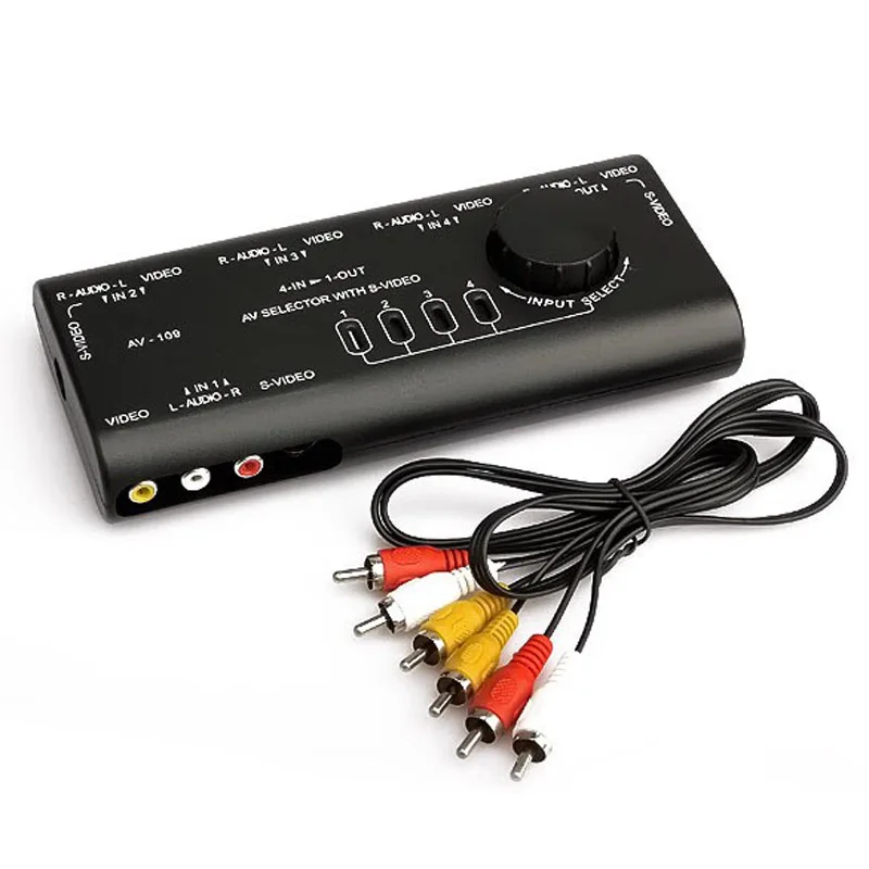 Practical Audio Video Switch AV Audio Video Signal Switcher 4 Input 1 Output Switch with RCA cable for TV game player