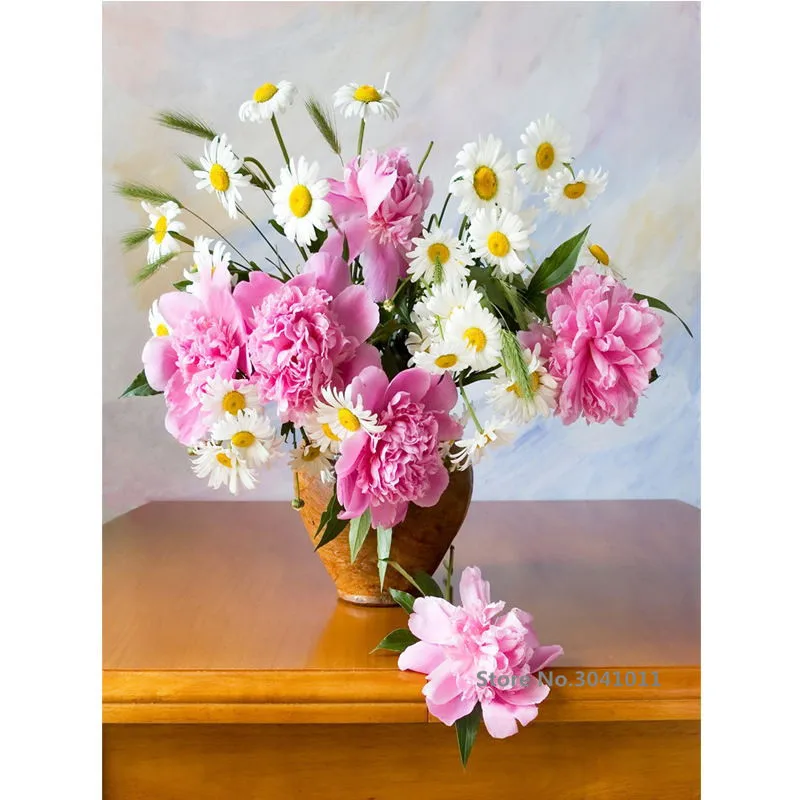 DIY цветы в рамке и вазе картина маслом по номерам холст для свадебного украшения
