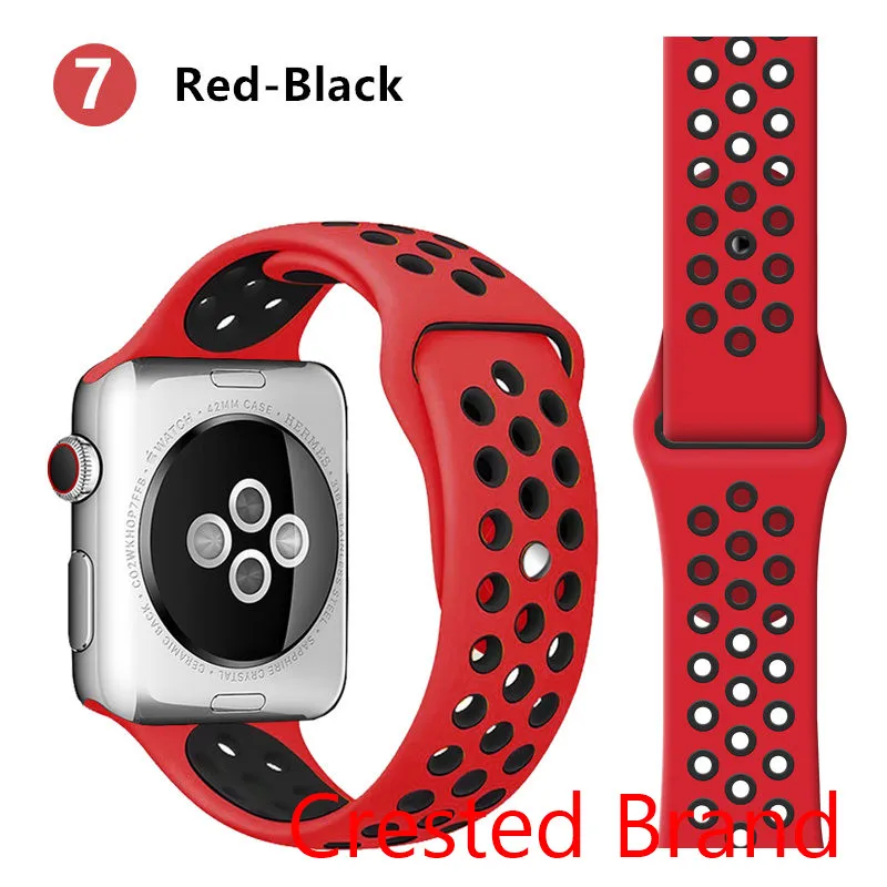 red black 7 Спортивный ремешок для Apple Watch 42 мм 38 мм iWatch 44 мм 40 мм силиконовый браслет ремешок для Apple watch 5 4 3 2 1 42/44 мм - Цвет ремешка: red black 7