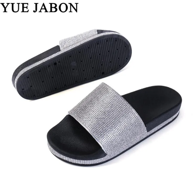 Шлепанцы стразы женские пляжные сланцы с кристаллами и стразами повседневная