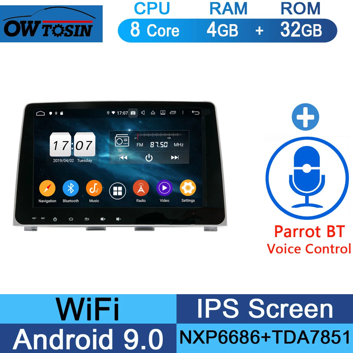 32G Parrot BT " ips 8 ядерный 4 Гб+ 64 ГБ Android 9,0 автомобильный мультимедийный плеер для hyundai Sonata 9 gps Радио стерео DSP CarPlay Parrot BT - Цвет: 32G Parrot BT