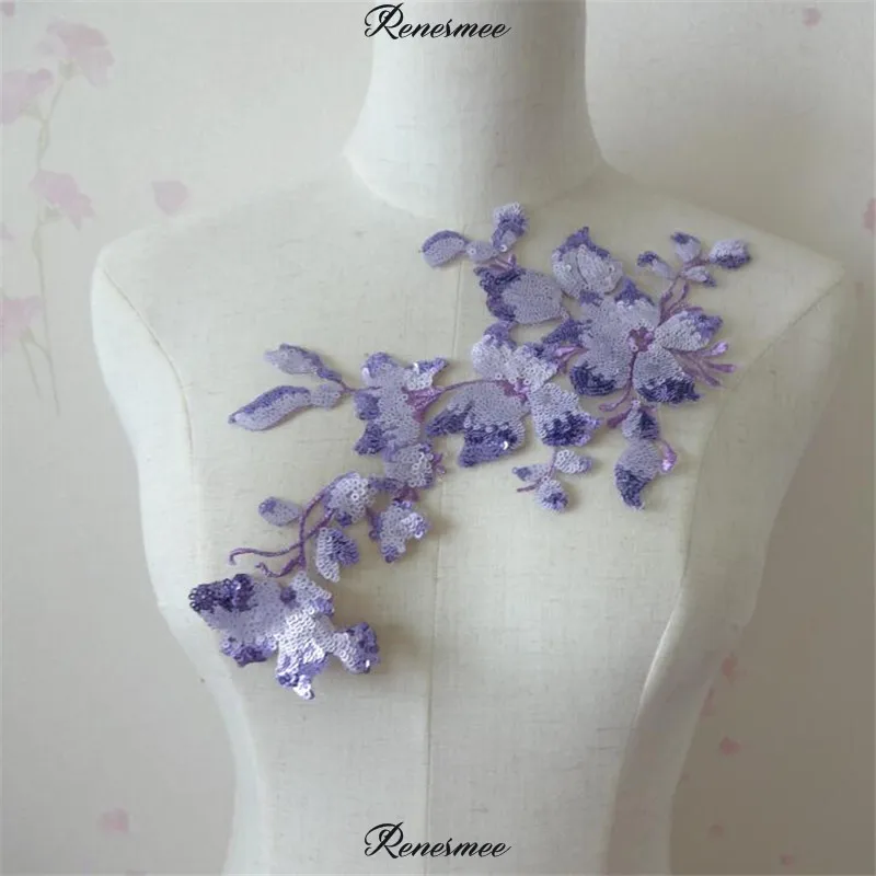 2 шт. фиолетовые блестки с кружевной аппликацией отделка для свадебной одежды
