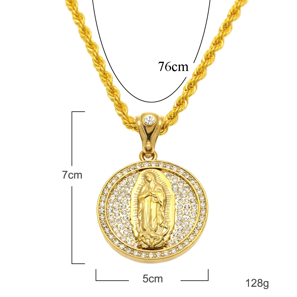 Роскошное ожерелье Девы Марии с подвеской для мужчин золотого цвета религиозная