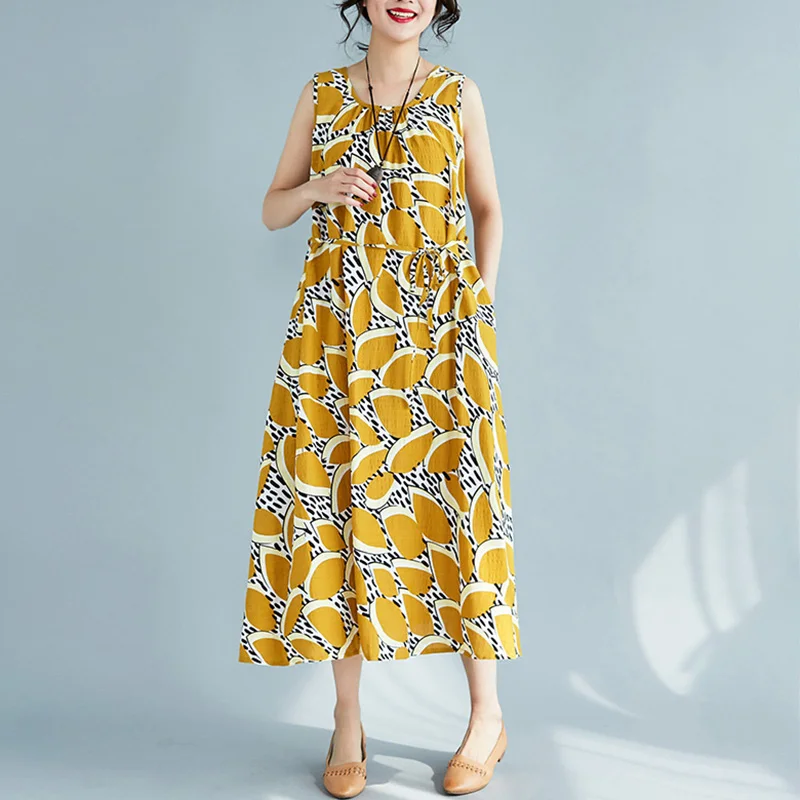 Платья высокого качества из хлопка и льна летние новые винтажные свободные