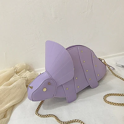 Purple Оригинальные дизайнерские сумки через плечо с заклепками в виде динозавра для женщин, мини-сумка с цепочкой из искусственной кожи, сумка через плечо для девушек - Цвет: Purple
