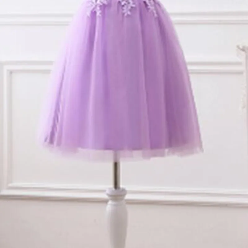 Light purple short Robe de soiree прозрачное кружевное длинное вечернее платье трапециевидной формы с глубоким вырезом и коротким рукавом, платье для выпускного вечера - Цвет: Light purple short