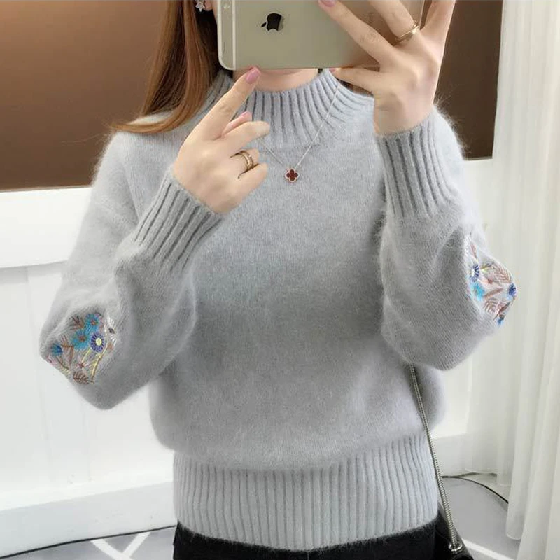 New Autumn Winter Warm Women Long Sleeve Embroidery Knitted Pullover Sweaters Ladies Crochet Sweater Female Tops High Quality | Женская