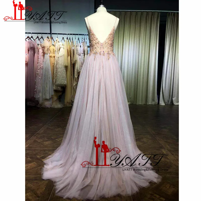 Newest 2019 Lovely Gown Crystal Straps Sexy Spaghetti Formal Prom Dress Cute A line Tulle Pink Evening Sleeveless | Свадьбы и