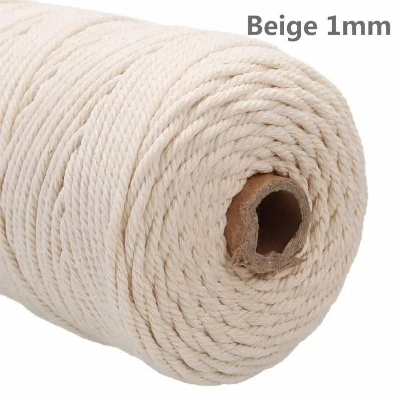 Beige 1mm 200 м прочный белый хлопковый шнур из натурального бежевого цвета витая веревка Craft макраме Строка DIY Настенные светодиодные лампы для домашнего интерьера ручной работы ли вы поставить колесные цилиндры 1/2/3 мм - Цвет: Beige 1mm