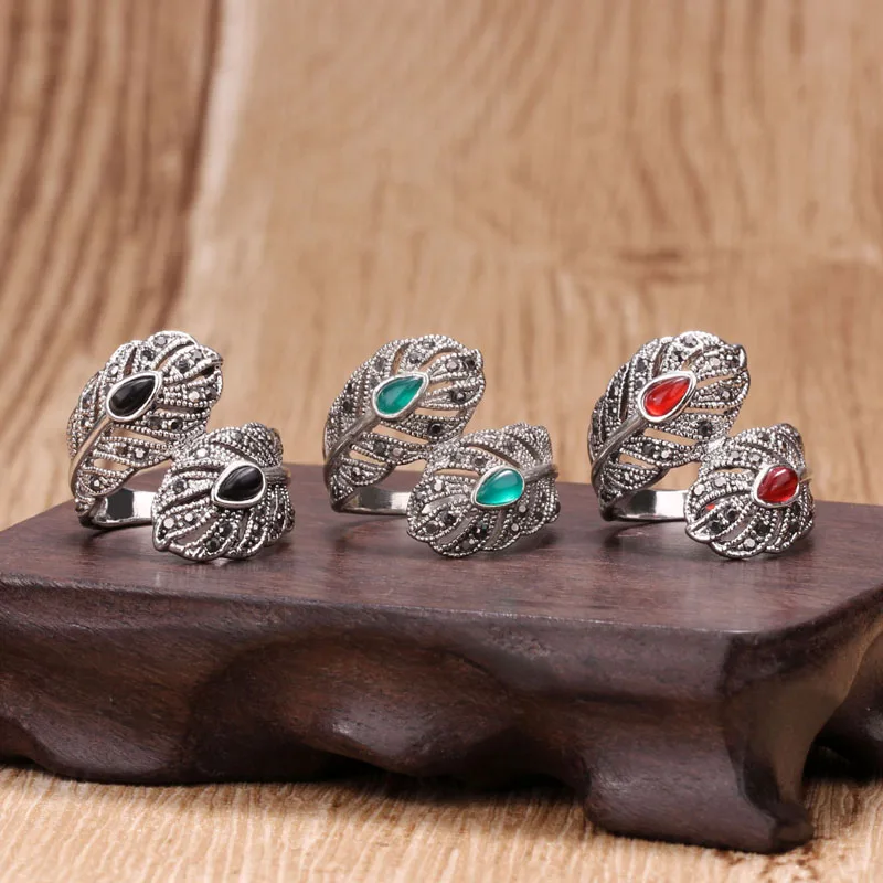 2016 New Anel Vintage Peacock Feather Big Ring Antique Silver Plated Stone Rhinestone Rings For Women Fashion Jewelry (AL810009) | Украшения