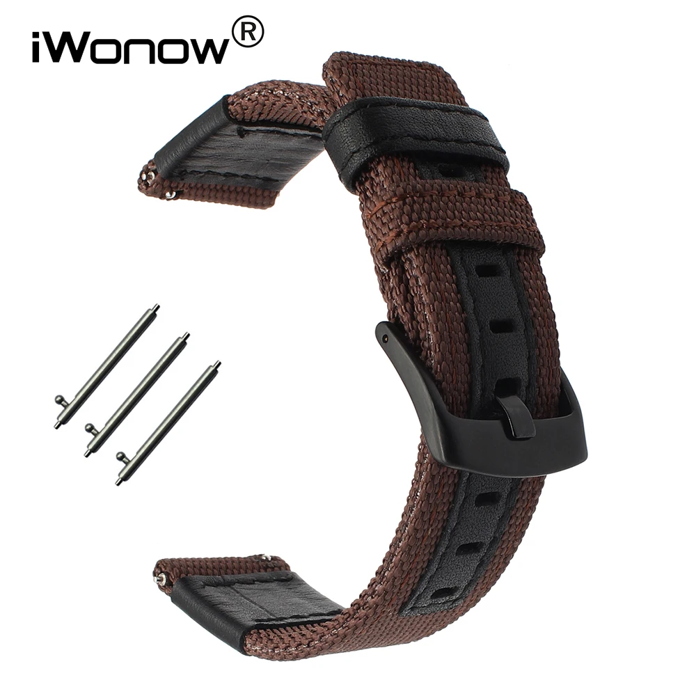

Genuine Nylon + Leather Watchband for Pebble Time Round 20mm Samsung Gear S2 Classic SM-R732/R735 Quick Release Band Wrist Strap